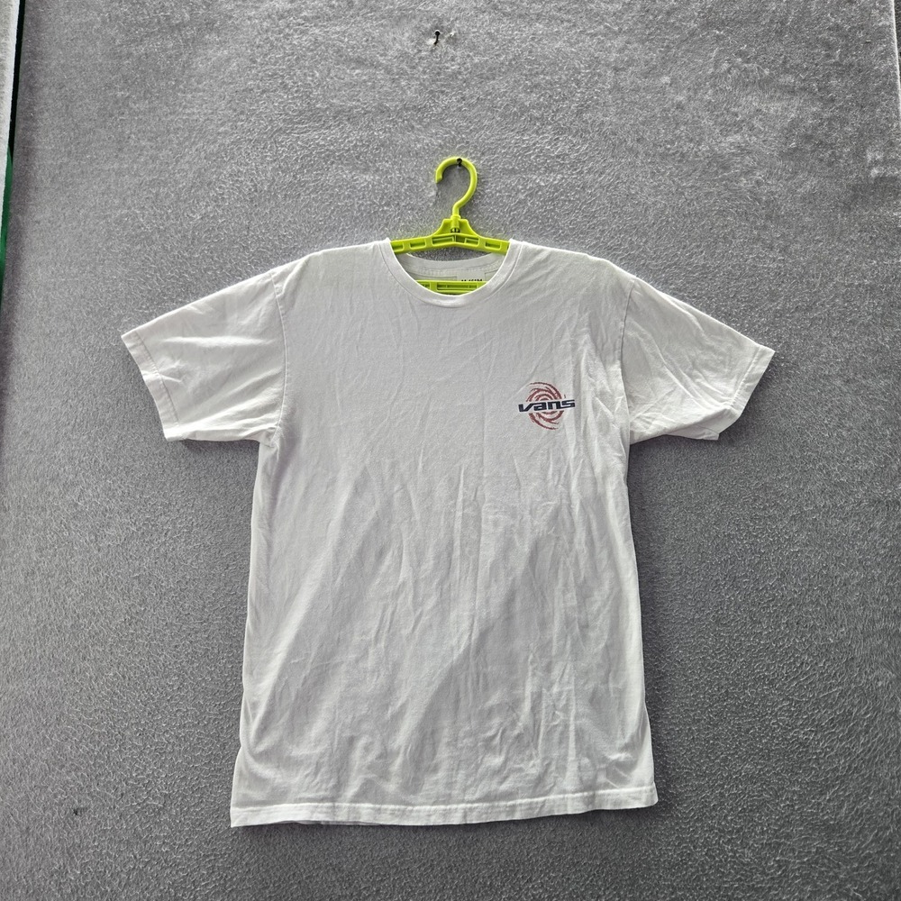 Vans Men Shirt M White Graphic Print Spiral Logo Skater Short Sleeve